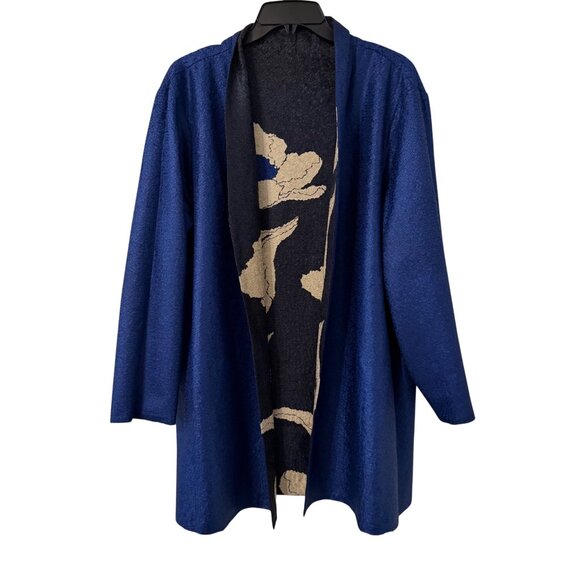 Chicos Travelers Reversible Open Front Jacket With Floral/Solid Design Size 16/1 - Picture 6 of 12